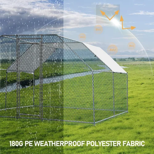 Vista 3 de Outvita Gallinero, Casa Grande de Metal para Pollos de 13×10 pies, Jaula de Hábitat de Aves de Corral con Cubierta Impermeable, Gallinero
