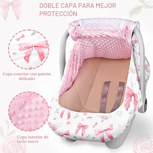 Vista 2 de Funda de asiento de automóvil para bebé y niña, con doble cremallera, con malla transpirable, toldo de protección universal y cálida, ajuste cómodo