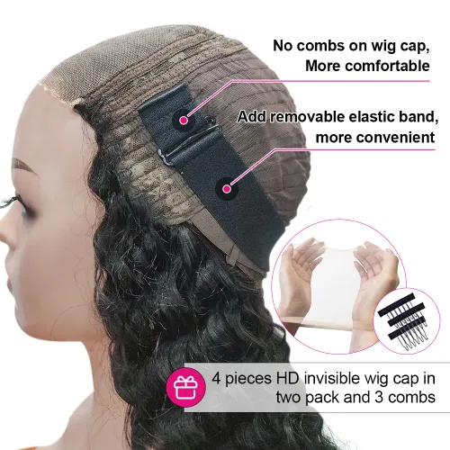 Vista 4 de Yuzhou Grace Pelucas de Cierre con Encaje HD de 5 x 5 sin Pegamento de Cabello Humano Pre Desplumadas Pre Cortadas con Banda Elástica Peluca Rizada