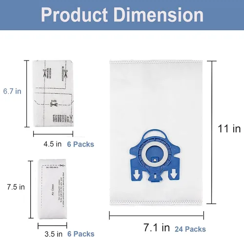 Vista 4 de Paquete de 24 bolsas de vacío 3D Airclean GN compatibles con Miele Classic C1, Complete C1, Complete C2, Complete C3, S400i S600 S2 S5 S8 Series, 6