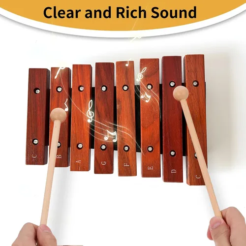 Vista 4 de Xilófono de madera de 8 notas con 2 mazos de madera, Glockenspiel de madera, regalo de cumpleaños, herramientas musicales, perfecto