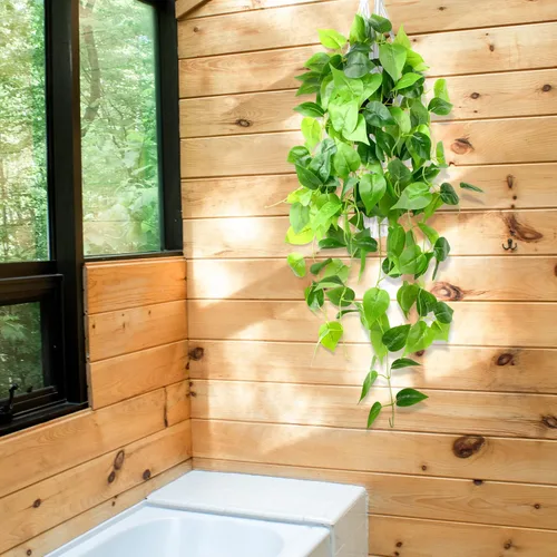 Vista 5 de LOYWREE Plantas Artificiales de 35.4 Pulgadas en Maceta Negra Plantas Colgantes Falsas Realistas en Maceta con Hiedra Artificial y Pothos - Ideal