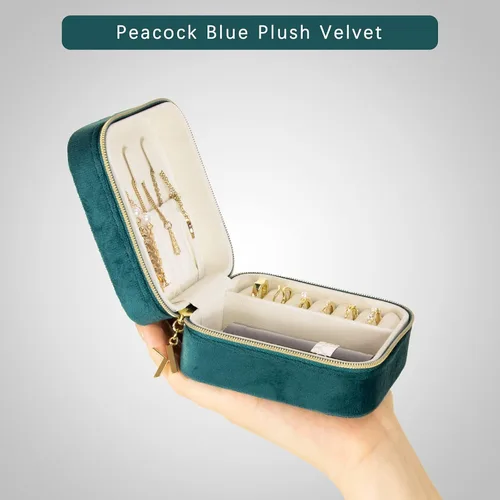Vista 2 de KAMIER Cajas de joyería pequeñas para mujer, estuche de joyería portátil de viaje, caja organizadora de joyas de terciopelo de felpa para aretes