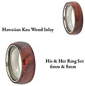 Vista 2 de Juego de anillos de boda con incrustaciones de madera de koa hawaiana de titanio de 0.315in0.236in