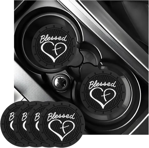 Vista 19 de KVAEY 2 PCS Posavasos para Portavasos de Coche, 2.76 Pulgadas Alfombrillas Antideslizantes para Bebidas del Vehículo con Linda Cruz Bendita