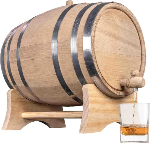 Vista 12 de Barril de envejecimiento de roble de 1 litro (Serie de destilería - aros de acero, sin barnizar) con soporte de madera, bung y espita - Barriles