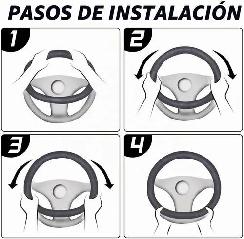 Vista 4 de Funda universal para volante de automóvil, 15 pulgadas, protector de cuero antideslizante, color negro