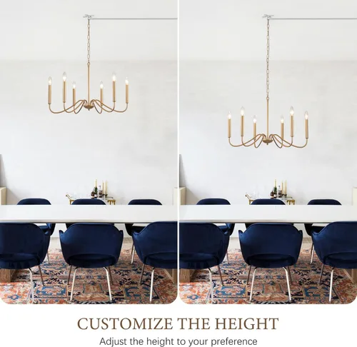Vista 7 de Candelabro de 6 luces enchufables, lámpara colgante con cable de enchufe de 15.1 pies e interruptor, candelabros dorados enchufables para comedor