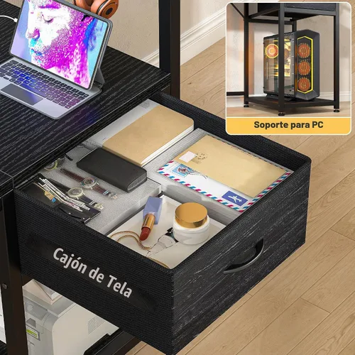 Vista 7 de EnHomee - Escritorio para juegos de 40 pulgadas con luces LED y tomas de Negro
