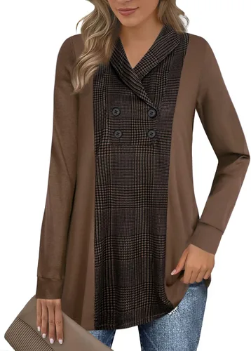 Vista 2 de Bebonnie Sudaderas casuales de manga larga con cuello en V para mujer con botones