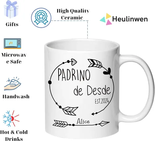 Vista 4 de Juego personalizado de Bautizo Recuerdos Juego De 2 Tazas 2024, Padrinos De Bautizo Propuesta Set 2 Tazas Café 11Oz, Para Niño, Niña, Propuesta