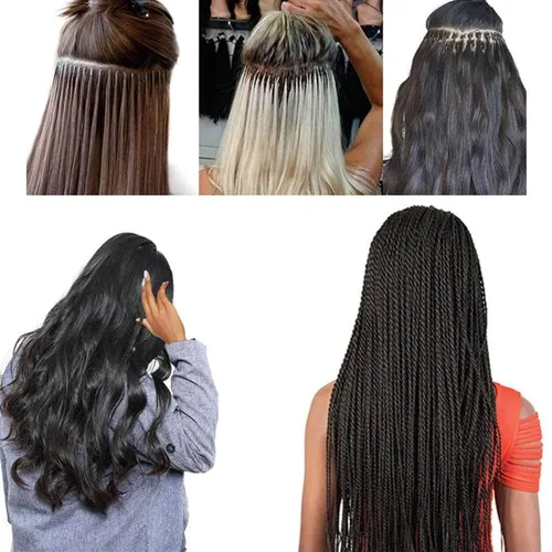 Vista 7 de Orgrimmar Extensiones de cabello para quitar alicates y gancho de tracción, 500 piezas de anillos de micro silicona, kit de herramientas para Negro