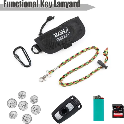 Vista 8 de Rough Enough - Monedero pequeño FOB para llaves de coche, cartera EDC para hombres con cordón