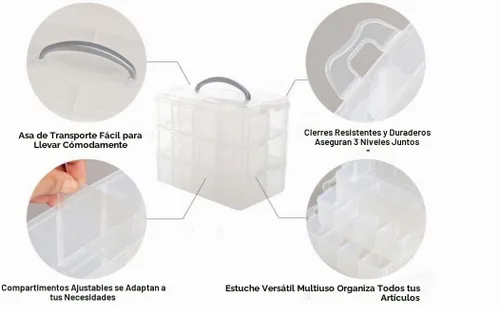Vista 3 de Kamay's Caja de almacenamiento de plástico apilable de 3 niveles con ranura ajustable y transparente para manualidades, bandeja organizadora de 3