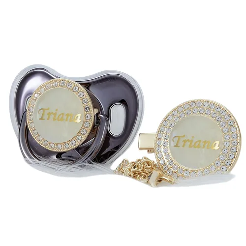 Vista 9 de Set de clip para chupete y chupete bling personalizado con cualquier nombre (Negro)