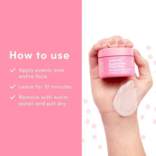 Vista 9 de Sand & Sky mascarilla facial de arcilla rosa australiana desintoxicante con vitamina C y antioxidantes - mascarilla de arcilla para aclarar poros