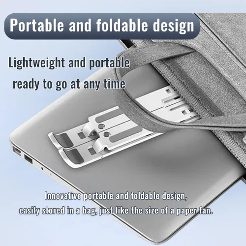 Vista 8 de Soporte para computadora portátil de escritorio, soporte para iPad, aleación de aluminio, plegable portátil, 7 niveles ajustables, ergonómico