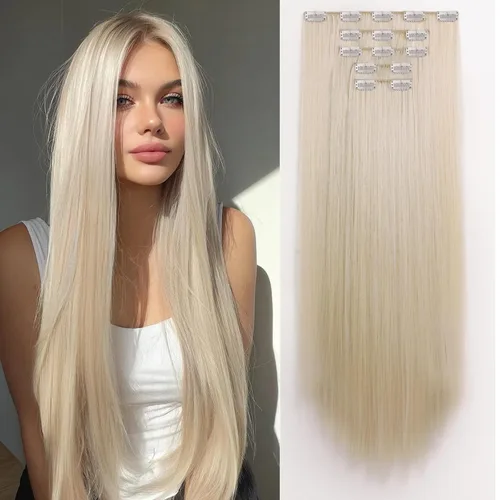 Vista 16 de Extensiones de cabello sintético con clip, color burdeos de 18 pulgadas de largo, invisibles, gruesas, extensiones de cabello lacio con clips, 5