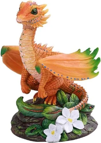 Vista 2 de Pacific Giftware PT - Figura decorativa de resina con diseño de dragón pequeño y flor naranja