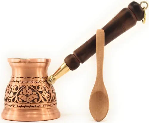 Vista 8 de DEDE Copper - Serie IST (M-9.6 fl oz) Olla de café árabe griego griego grabada de cobre macizo más grueso, cafetera para estufa, Cezve, Jezve Antiguo