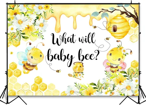 Vista 4 de Avezano Fondo de revelación de género de abeja con diseño de girasol What Will Baby Bee Gender Reveal Party Decor Photography Background (7 x 5 pies)