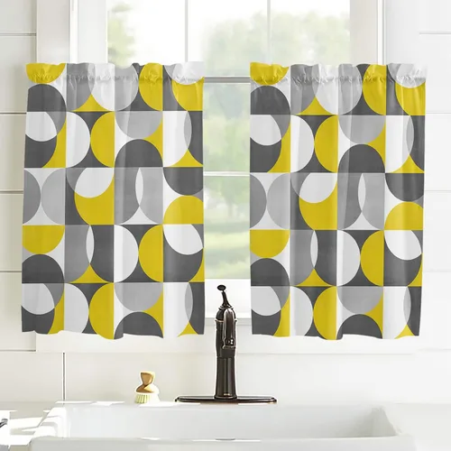 Vista 25 de Cortinas de cocina de Navidad, cenefa semitransparente ajustable con lazo, muñeco de nieve, copo de nieve, bolsillo para barra, tratamiento