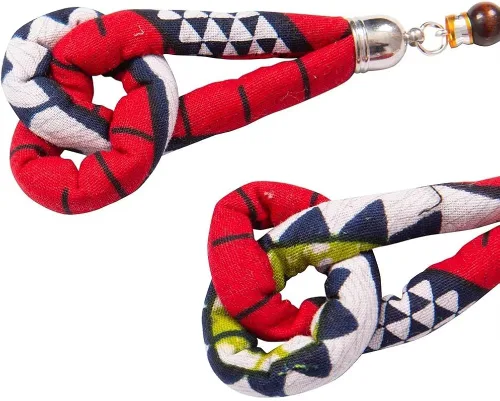 Vista 6 de BintaRealWax Juego de collar africano con estampado de tela Ankara multicapa de cuerda tejida gargantilla en capas
