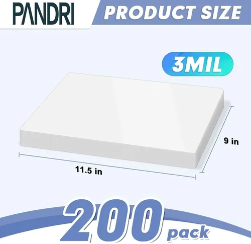 Vista 2 de Hojas de Laminación, PANDRI Paquete de 200 Bolsas Laminadoras Térmicas, Soporta 8.5 x 11 Pulgadas, Papel Laminador Transparente de 3 Mil 9 x 11.5