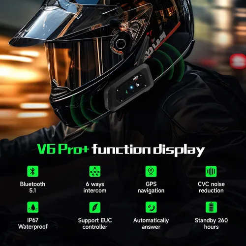 Vista 3 de EJEAS V6 Pro - Auriculares con sistema de comunicación Bluetooth con 3,937.0 ft impermeable/reducción de ruido/llamadas manos libres/música