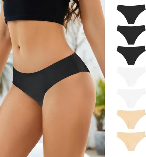 Vista 4 de Womens Seamless Bikini Panties Soft Stretch Invisibles Briefs No Show Hipster Underwear 7-pack S-XL