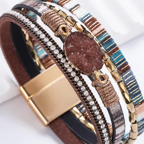 Vista 292 de FANCY SHINY - Pulsera de cuero estilo bohemio, pulsera de cuentas de cristal con cierre magnético, regalos de joyería para mujer