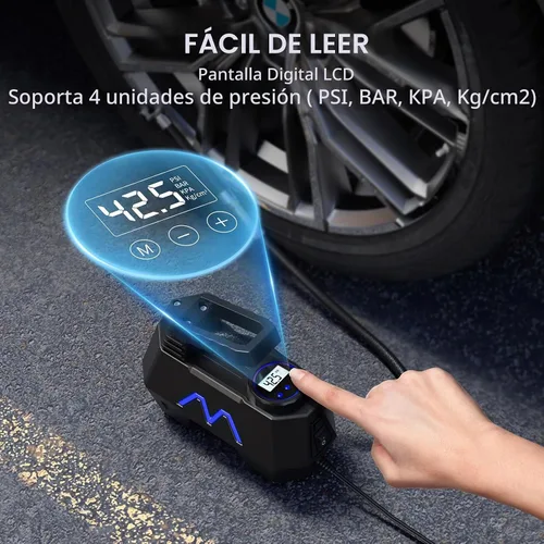 Vista 4 de Inflador de neumáticos, compresor de aire portátil, bomba de aire para neumáticos de automóvil, cable de 9.84 pies, bomba automática de 12 V CC