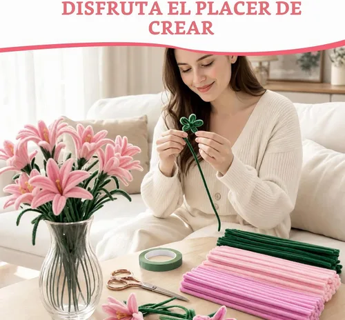 Vista 5 de Pipe Cleaners, 400 Pcs Pipe Cleaner Flower Kit, 4 Colors Pink Pipe Cleaners Rosa