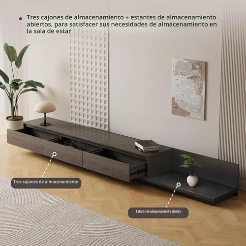 Vista 8 de Mid-Century - Mueble de TV extensible moderno con 3 cajones, centro de entretenimiento ajustable de 78.7 a 130 pulgadas, soporte de TV para sala