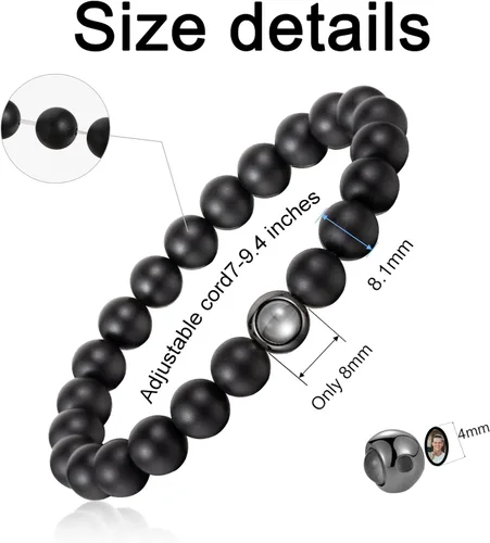 Vista 3 de EMIRISTIC Pulsera de fotos personalizada, pulsera de cadena cubana de piedra natural con imagen personalizada, regalo para cualquier día especial