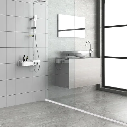Vista 7 de Protector de agua para umbral de ducha, barrera impermeable de silicona autoadhesiva, tapón de agua, tira de sellado inferior para puerta de ducha