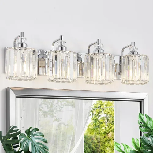 Vista 24 de Accesorio de Iluminación de Baño Moderno de 3 Luces Cromado Luces de Tocador de Baño Sobre Espejo Aplique de Pared con Pantallas de Cristal K9 Base