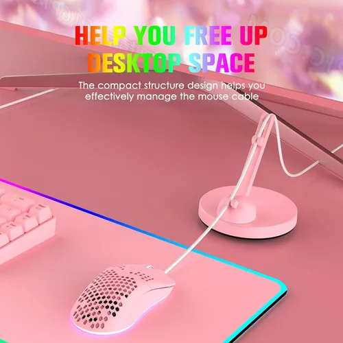 Vista 5 de Ajazz Games Mouse Bungee - Sistema de gestión de cable flexible giratorio de 360 grados para juegos de eSports FPS (rosa)