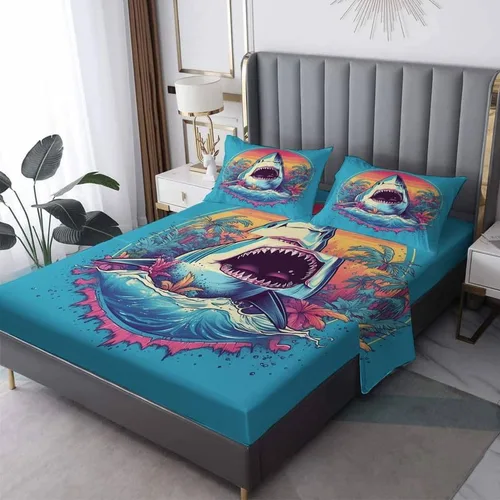 Vista 9 de Sábanas de tortuga marina tamaño Queen – Sábanas de microfibra suave con bolsillo profundo y patrón sin arrugas, 4 piezas