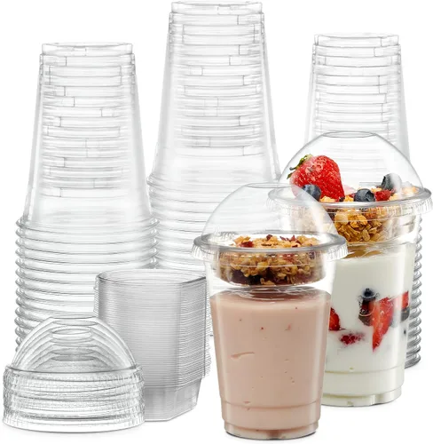 Vista 7 de Vasos de plástico para parfait de 9 onzas con insertos y tapas de 2 onzas, 50, juegos de recipientes de yogur de 9 onzas