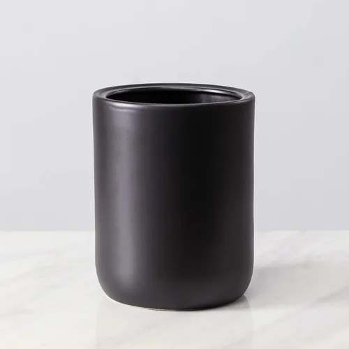 Vista 3 de Papelera decorativa de cerámica para baño (aspecto de mármol negro)