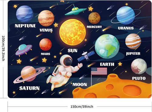 Vista 4 de Alfombra de juegos para niños, alfombra de espacio exterior del sistema solar, alfombra educativa para niños, alfombra de juego para niños