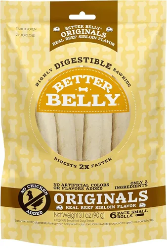 Vista 15 de Better Belly Originals, Sabor a Solomillo de Ternera Real, Rollos Pequeños, Masticables para Perros, 20 Unidades (P-50050NC)