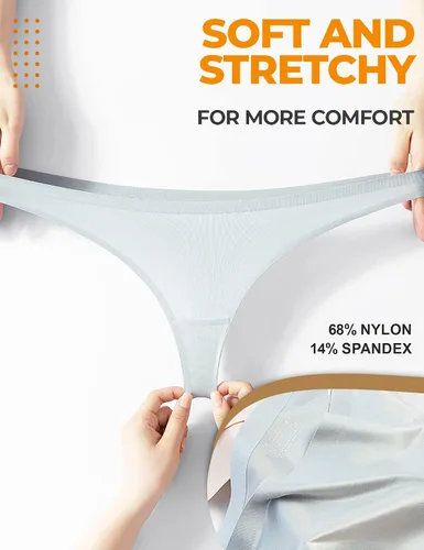 Vista 5 de Seamless Thongs for Women Pack Thong Underwear Women Silk No Show Thongs for Women Satin Thong Panties for Women