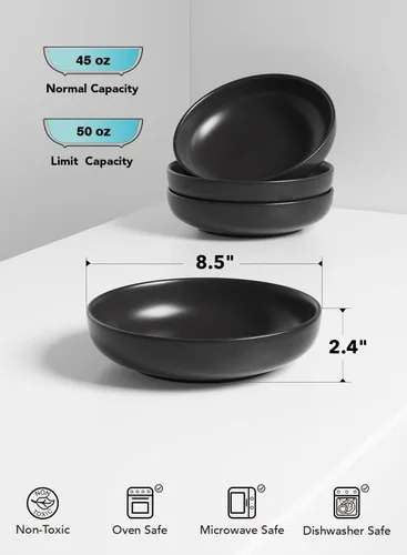 Vista 5 de LE TAUCI Tazones para pasta de 45 oz, Juego de tazones para ensalada para servir sopa, pasta, fideos, cena, platos de tazones grandes de cocina