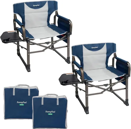 Vista 10 de SUNNYFEEL Silla de directores de campamento de gran tamaño, paquete de 2 sillas de campamento plegables portátiles para adultos, soporta 600 libras