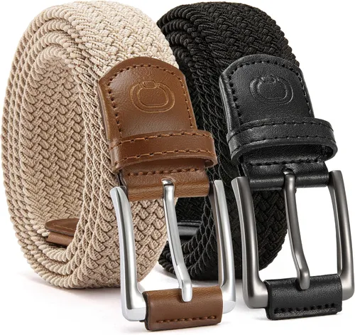 Vista 8 de CHAOREN Cinturón elástico para hombre, paquete de 2 - Cinturones trenzados de 1 3/8" para golf para hombres - Elástico casual para pantalones y jeans