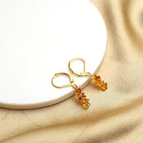 Vista 4 de Gempires - Aretes de cristal citrino con cierre de palanca de piedra natal de noviembre, hipoalergénicos, chapados en oro, ligeros aretes colgantes