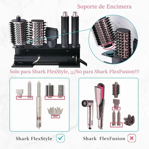 Vista 2 de Affogato Soporte para secador de pelo compatible con Shark FlexStyle, organizador de montaje en pared para accesorios Shark Flex