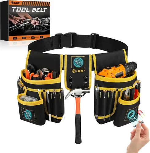 Vista 7 de Cinturón de herramientas magnético para hombres, 26 bolsillos, bolsa de herramientas de uñas resistente, regalo para papá